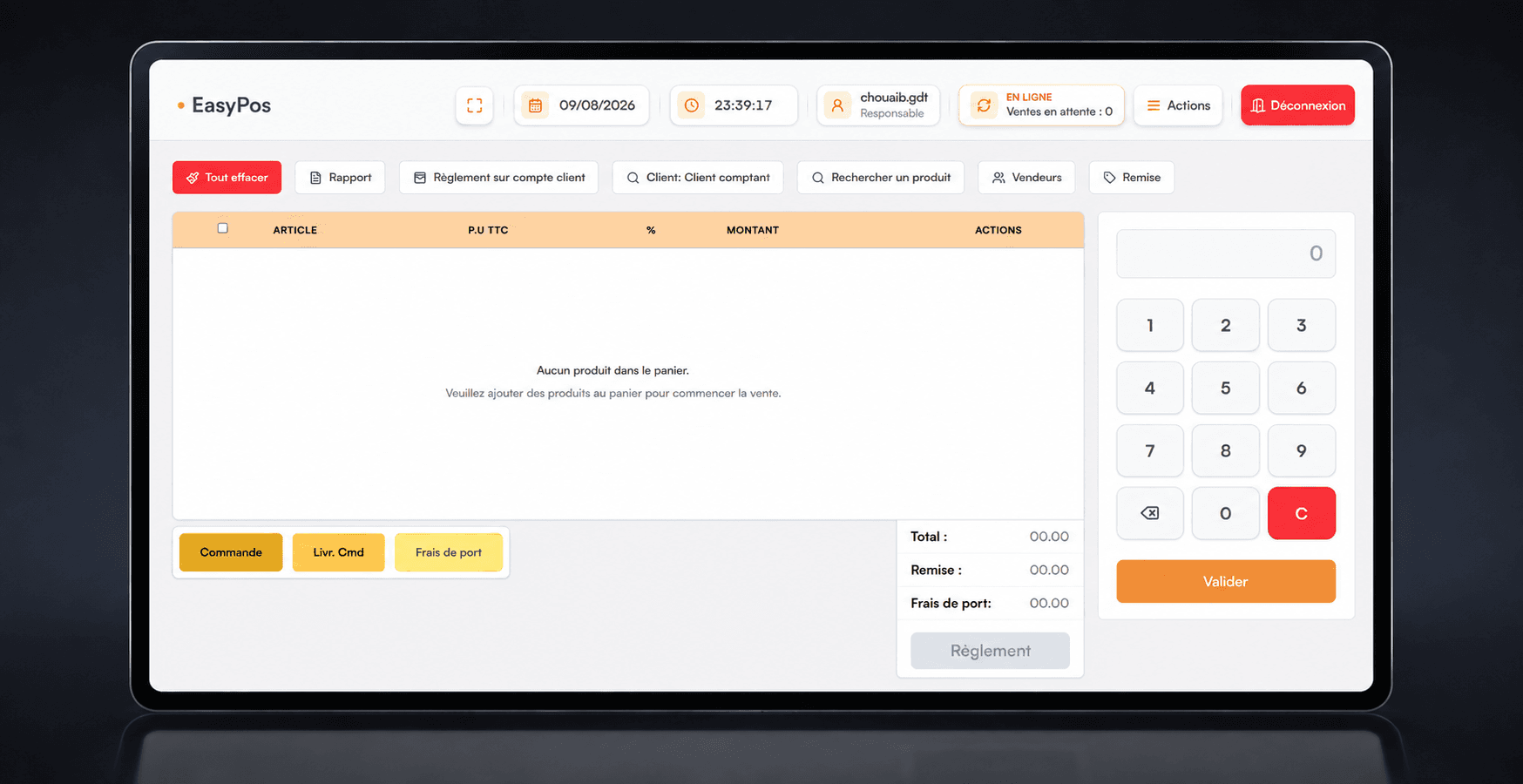 Galerie des Tanneurs point of sale interface with basket, payment controls and numeric keypad