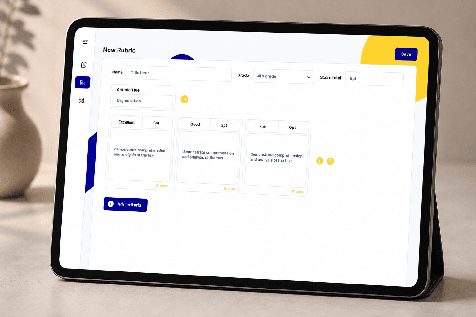 Remedia rubric builder for creating assessment criteria and score levels